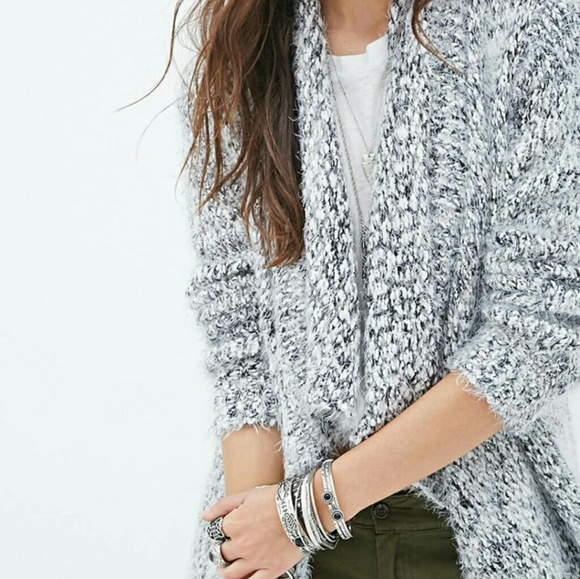 Grey Fuzzy Eyelash Cardigan - Picture 2 of 8